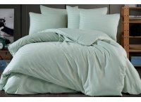 Постельное белье сатин страйп Charlotte - Mint (Turkey) с простыней на резинке 160х200х30 см, евро
